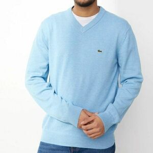 Lacoste Men's V-neck Light Blue 100% Cotton Sweater 3XL